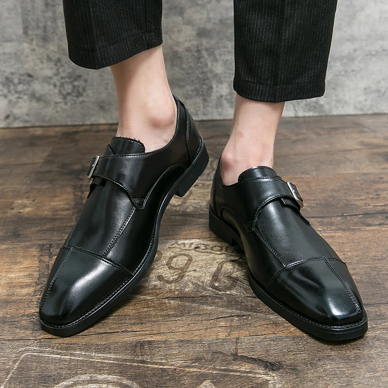 Brand new 2024-2025 Classic Monk Leather Man Shoes Color Block Round-Toe Buckle Business Dress Leather Shoes Man Casual Wedding Party Shoes For Man