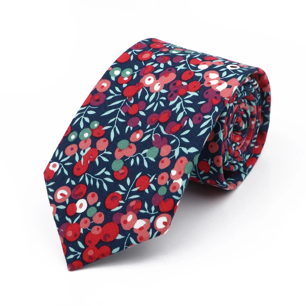 New Chic Floral Tie For Men 2025 100% Cotton Beautiful Elegant Flower Necktie White Blue Narrow Skinny Wedding Casual Cravat