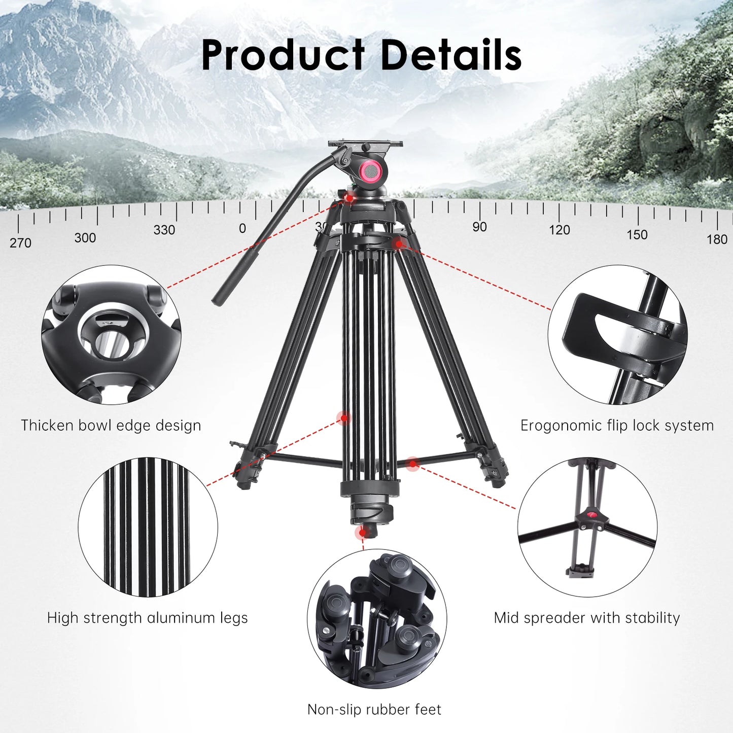AMAZONY miliboo Heavy Duty Tripod for Camera Video Tripod with Fluid Head Aluminum Camera Tripod for DSLR,Maxload 22lbs with Tripod Bag