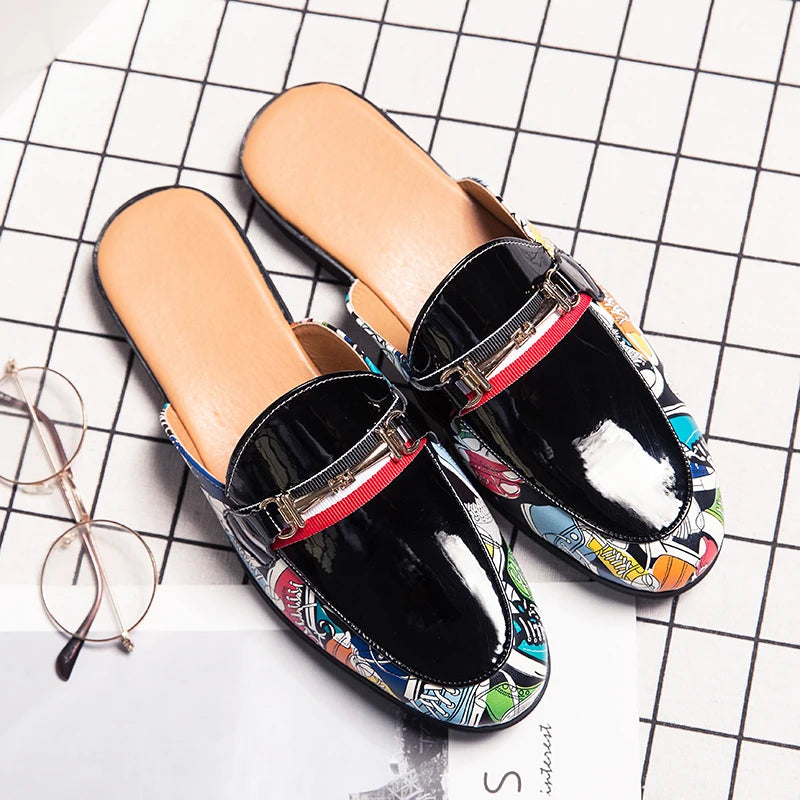 TINTINOS NEW Luxury Brand Summer 2024  White Half Drag Loafers Luxury Brand Men Shoes Casual Men's Party Shoes Leather Slip on Comfortable Slippers