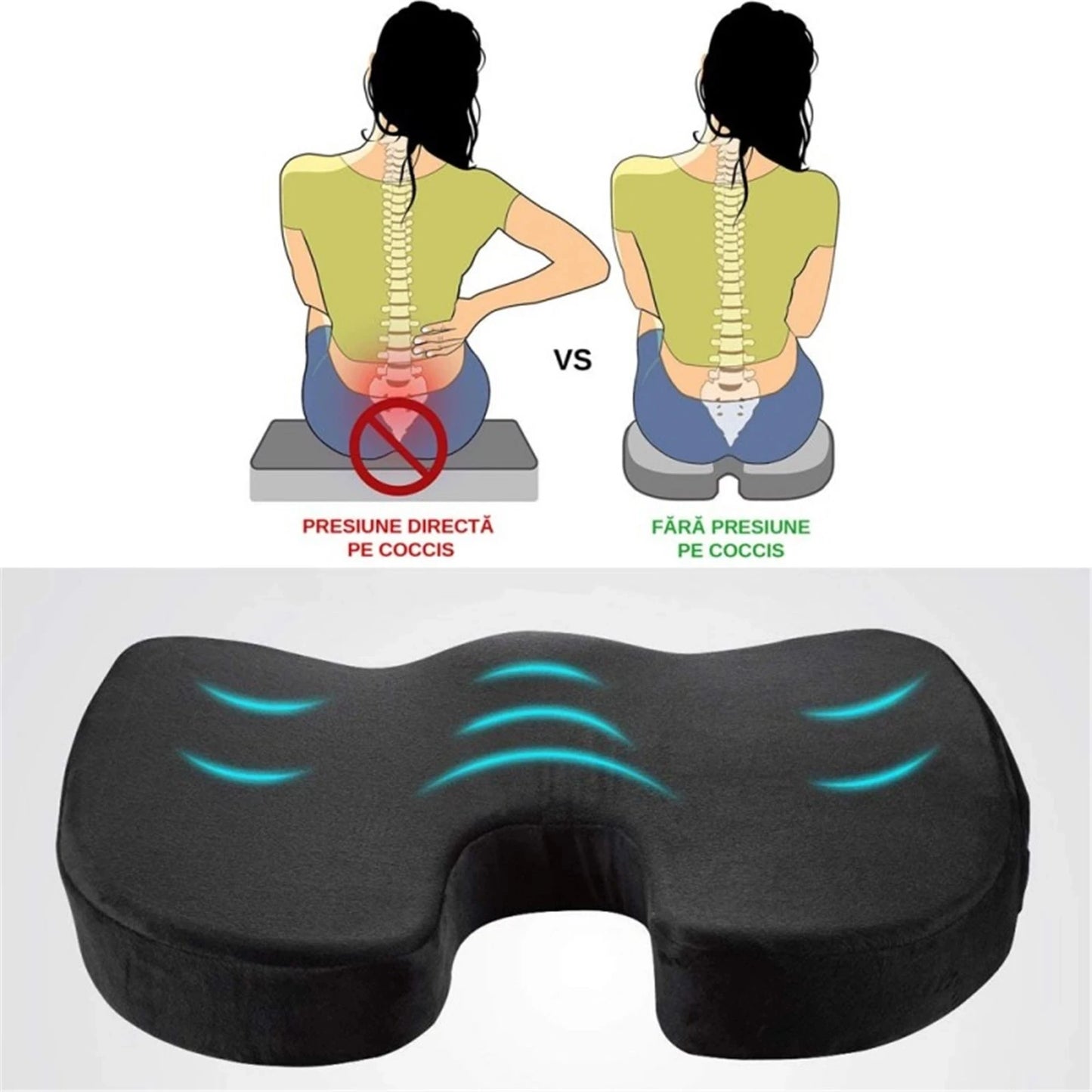 TINTINOS Gel Orthopedic Memory Cushion Foam U Coccyx Travel Seat Massage Car Office Chair Protect Healthy Sitting Breathable Pillows