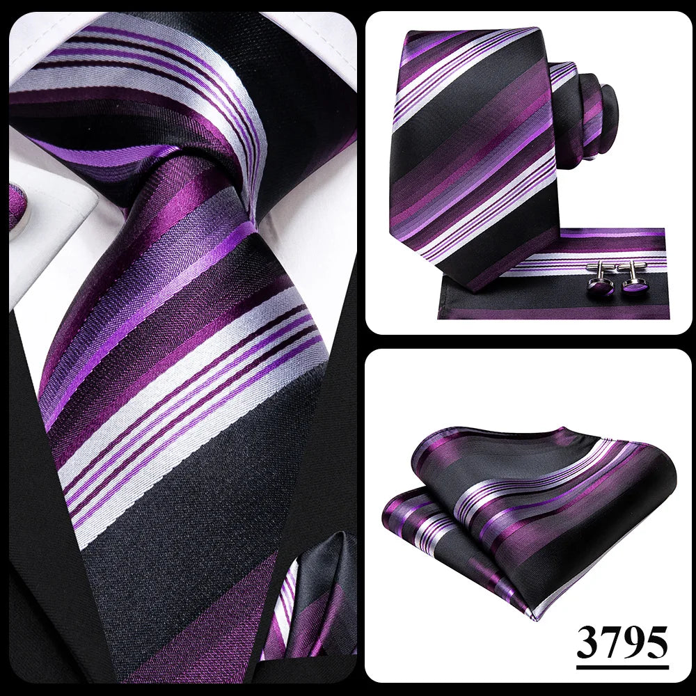 Our Brand  2025 Hi Tie Striped Sage Green Mens Fashion Necktie Handkerchief Cufflinks for Tuxedo Accessory Classic Silk Luxury Tie for Man Gift