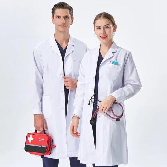 NEW 2024  White Lab Coat for Women Men Students Chemistry Healthcare Professionals Nurse Long Sleeves Doctor Work Robe XK002