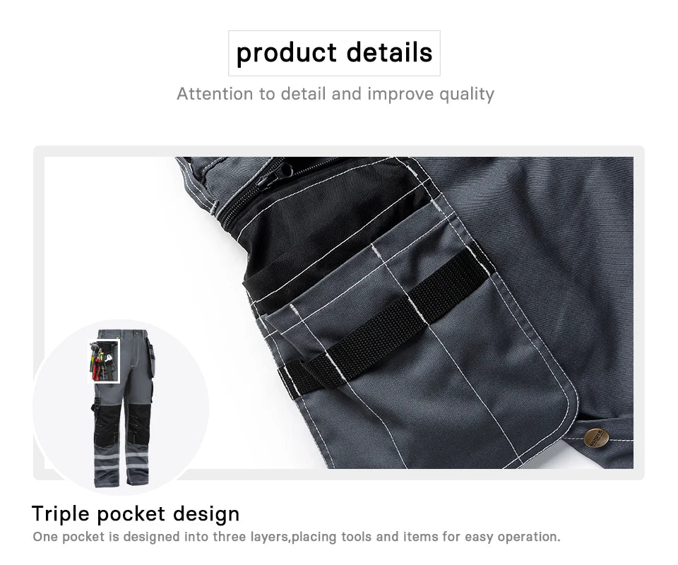 Electrician Men Working Pants Multi Functional Pockets Wear-resistance Workwear Trousers Reflective Work Mechanic Repair Mens Cargo Pants