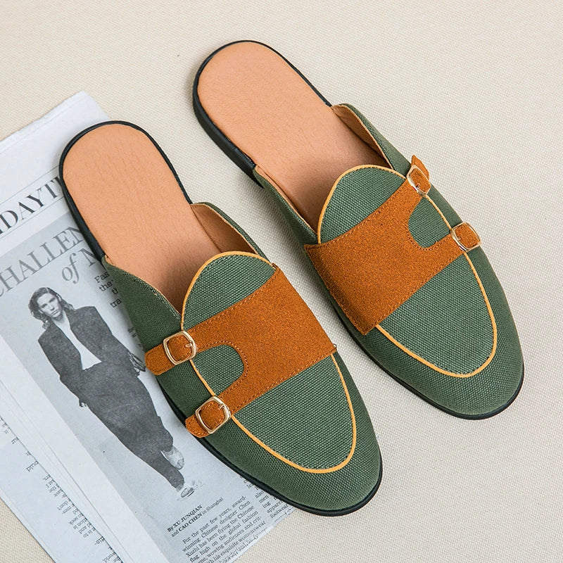 NEW 2025 Suede Leather Shoes Men's Casual Luxury Brand Handmade Muller Loafers Men Slip-On Flats Driving Dress Shoes Half Slippers 38-48