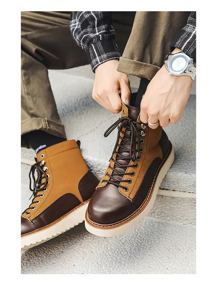 New Collection 2024-2025  Brand Men Genuine Leather  Boots 2024 Men Brand Comfortable Retro British Style Work Outdoor Ankle Classic Handmade Boots Buy one boots Get a free Laptop stand