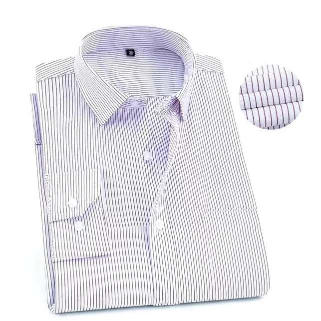 Plus Size 9XL 8XL Men's Business Casual Long Sleeved Shirt Classic Striped Male Social Dress Party Tuxedo Shirts Yellow Purple