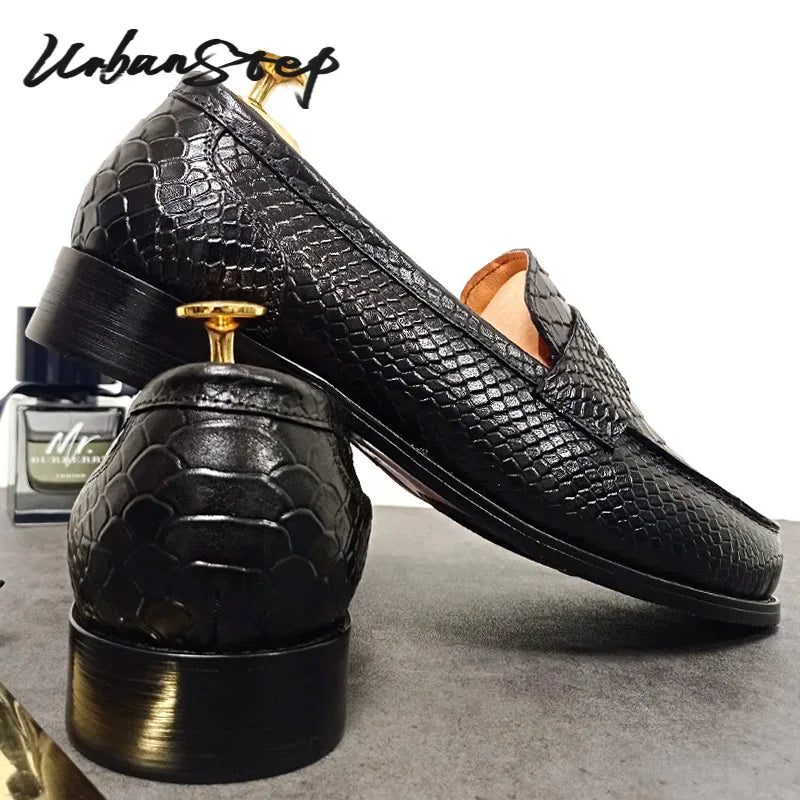 LUXURY MEN LEATHER SHOES BLACK COFFEE SLIP ON SNAKE PRINT DRESS MEN'S CASUAL SHOES WEDDING OFFICE BANQUET Loafers Shoes For Men