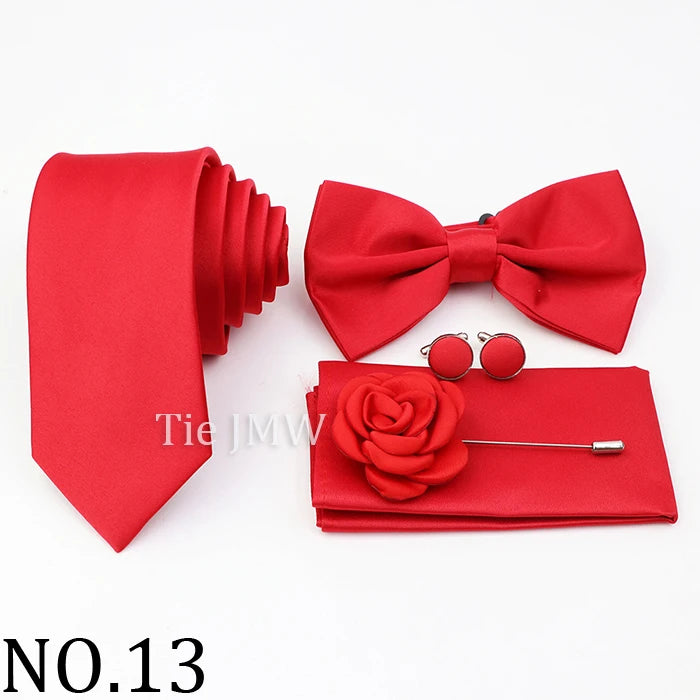 Hot Sale Pink Purple Sage Green Tie Set Polyester Necktie Bowtie Cufflink Brooch For Groom Suit Wedding Cravat Shirt Accessory