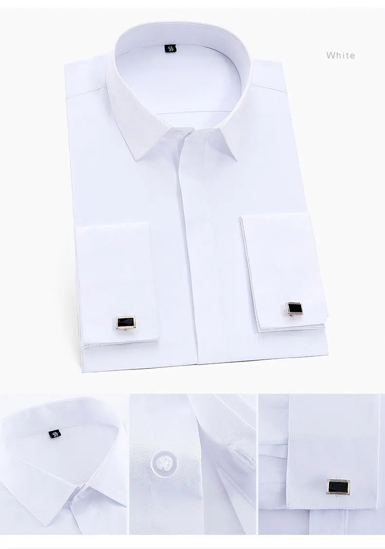 Brand NEW 2024-2025 Fashion Mens French Cufflinks Dress Shirts Long Sleeve Yellow White Blue Social Business Regular Fit Wedding Party Shirt For Man