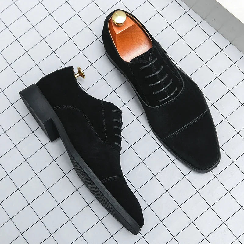 New 2024-2025 Men New Fashion Derby Shoes Pointed Anti Fleece Leather Lace up Business Dress Leather Shoes Black Brown Size 38-48