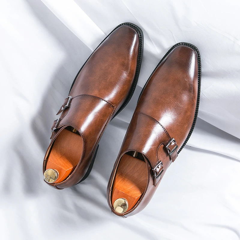 2024-2025 New Leather Shoes for Men Monk Shoes Classic Brown Wedding Shoes for Men Fashion Casual Men Shoes Evening Dress Moccasins