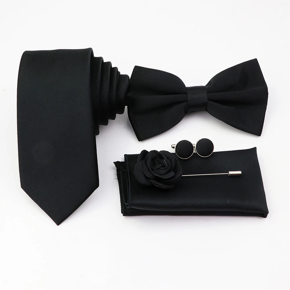 Hot Sale Pink Purple Sage Green Tie Set Polyester Necktie Bowtie Cufflink Brooch For Groom Suit Wedding Cravat Shirt Accessory