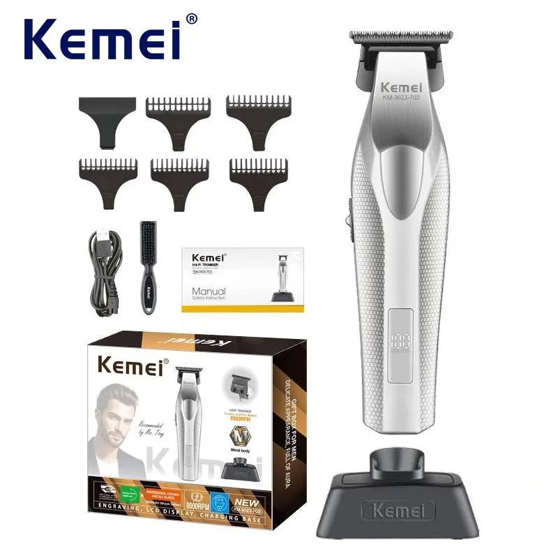 Kemei Barber Professional Hair Clipper and Hair Trimmer Combo Electric Men Zero Gapped Trimmer Fade Finish Hair Cutting Machine