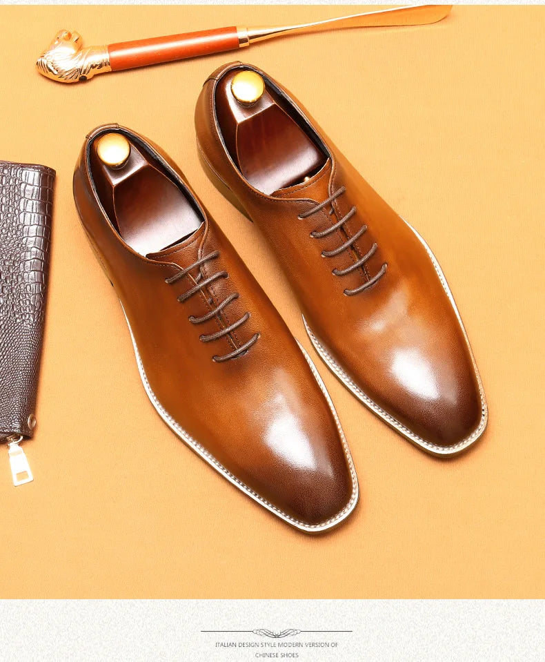 2024-2025 Italian Design Genuine Leather Shoes for Men Business Shoes Lace Up Oxfords Male Wedding Dress Shoes Men Plus Size 37-46