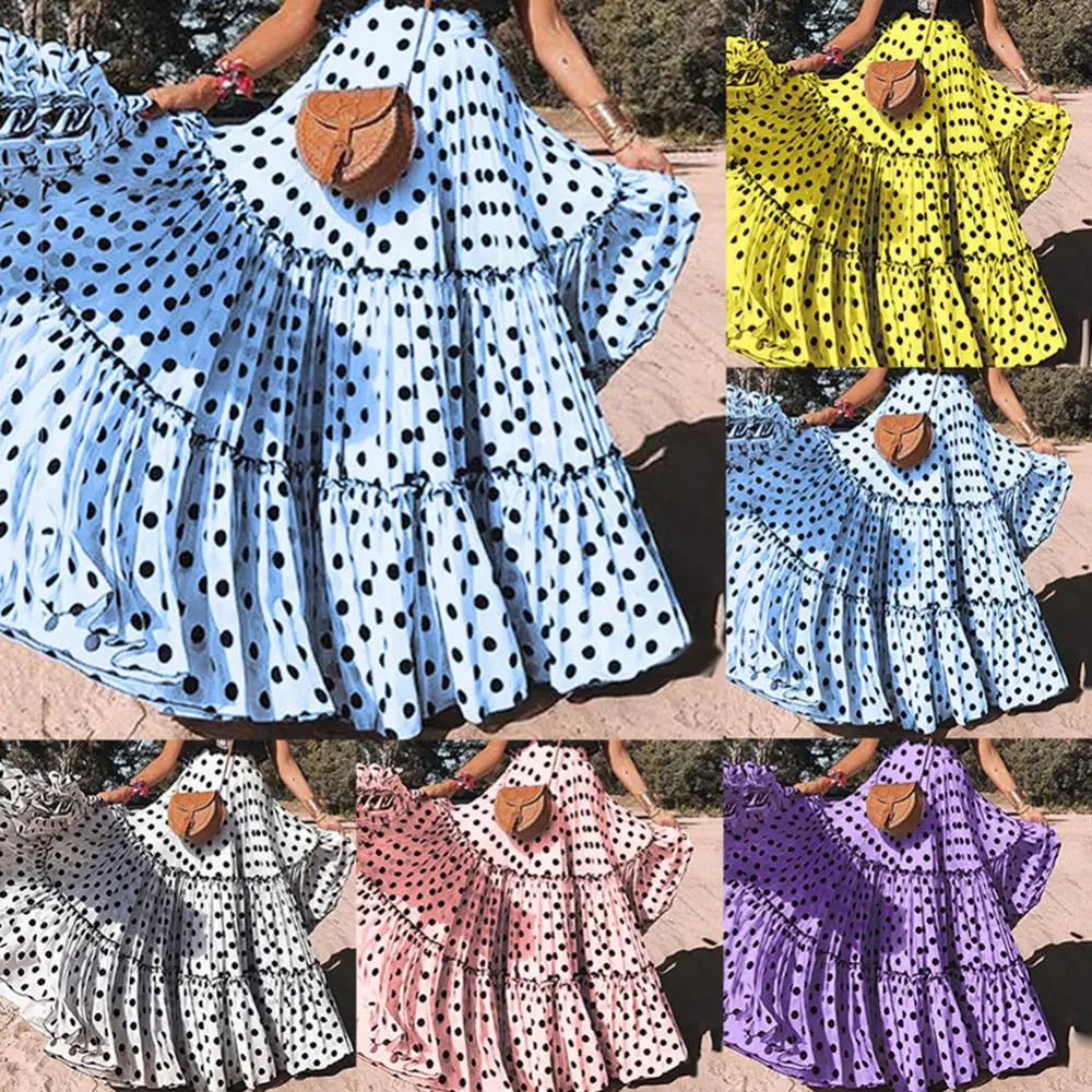 Ruffle Skirt High Waist Polka Dot New Arrival Summer Women Plus Size Ruffled A Line Swing Maxi Wholesale Dropshipping