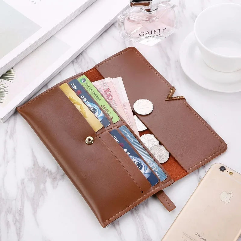 2024 New Leather Women's Wallet Retro Small Fresh Metal Heart Pattern Short Card Holder Solid Color Soft Surface Student Coin Purse