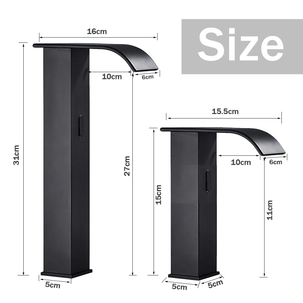 Rozin Black Smart Sensor Bathroom Basin Faucet Touchless Automatic Sense Mixer Tap Waterfall Hot Cold Water Washbasin Crane FREE SHIPPING