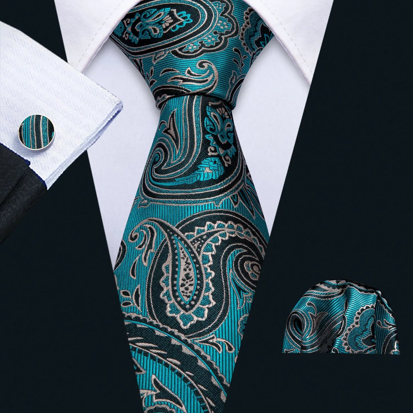 Green Men Tie Wedding Silk Solid Necktie Pocket Square Cufflinks Sets New Suit High Quality Party Business Designer