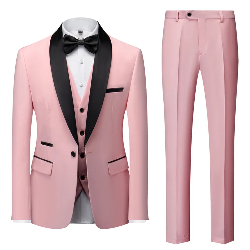 Black Men's Suit 3 Pieces, Business Wedding Terno Masculino, Fashion Slim Fit Costume Homme, Blue Red Gray, Asian Size M-4XL 5XL