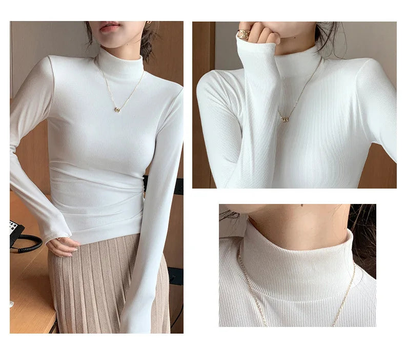 2024 New Knitted Half-turtleneck Pullovers Women Bottom Shirts Sweater Jumper Elegant USA and Canadian Fashion Long-sleeved Tops Knitwear