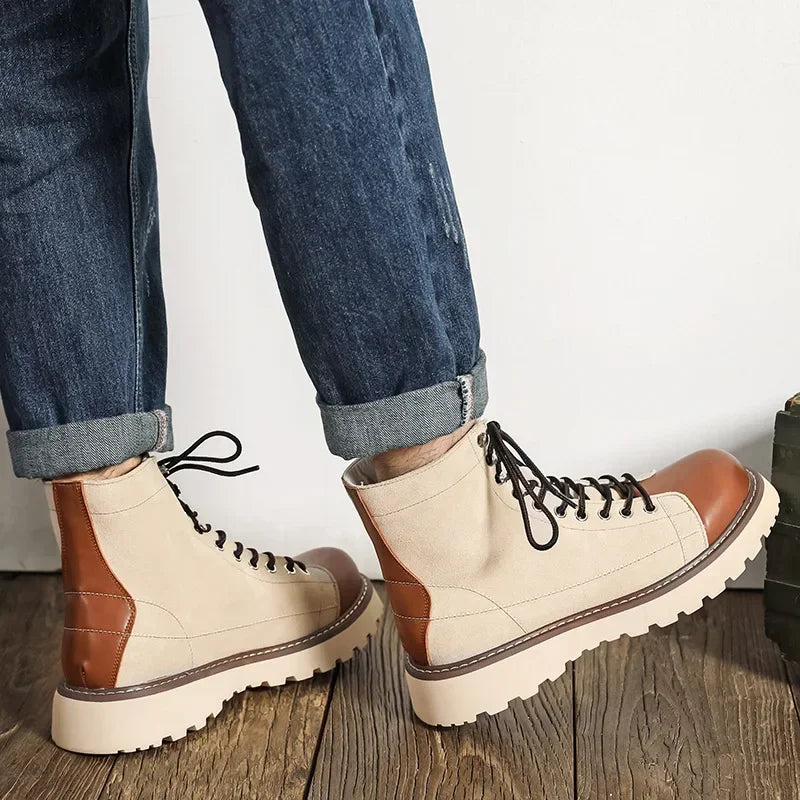 Our new collection 2024-2025 Mid-british Desert Boots for Men Color Match Autumn Winter Designer Cow Leather Platform Shoes Male Fashion Casual Ankle Boots BUY ONE AND GET A FREE GIFT LAPTOP STAND