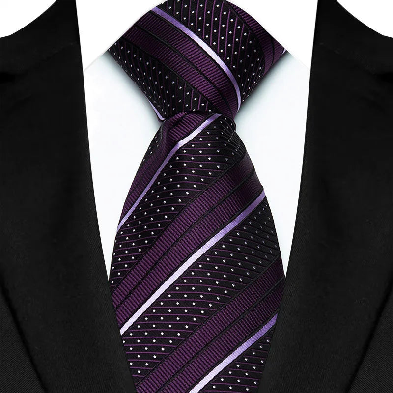 Luxury 8CM Mens Necktie Purple Color Stripes Floral Plaid Ties For Man Groom Jacquard Woven Neck Tie For Business Wedding Party
