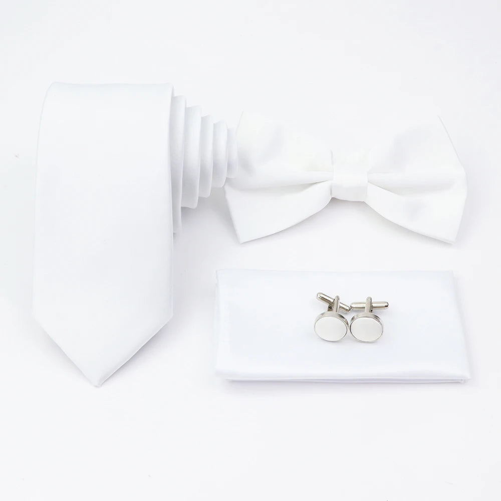 Hot Sale Pink Purple Sage Green Tie Set Polyester Necktie Bowtie Cufflink Brooch For Groom Suit Wedding Cravat Shirt Accessory