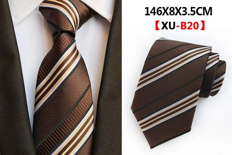 Men's Fashion Tie 8cm Silk Classic Necktie Yellow Blue Plaid Striped Flower Ties Business Wedding Mans Neckwear Gift Accessories