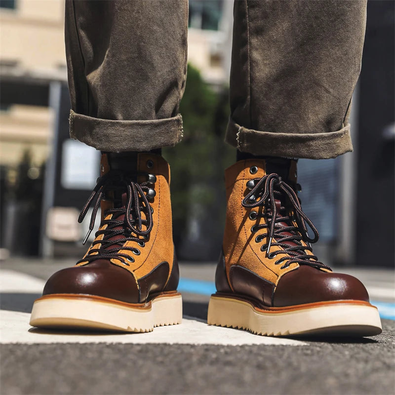 New Collection 2024-2025  Brand Men Genuine Leather  Boots 2024 Men Brand Comfortable Retro British Style Work Outdoor Ankle Classic Handmade Boots Buy one boots Get a free Laptop stand