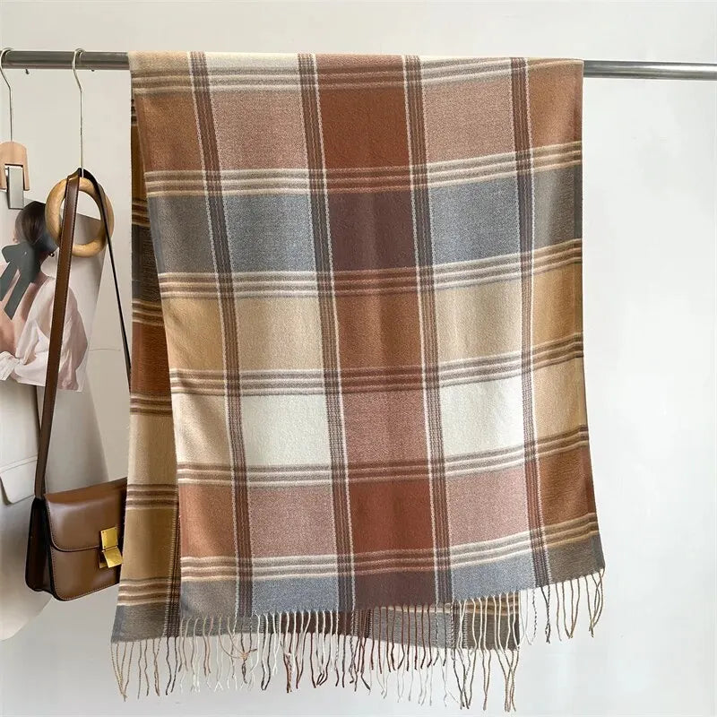 2025 Warm Plaid Cashmere Shawl Poncho Winter Scarf Luxury Print Blanket Pashmina Wraps Bufanda With Tassel Casual Stoled Echarpe