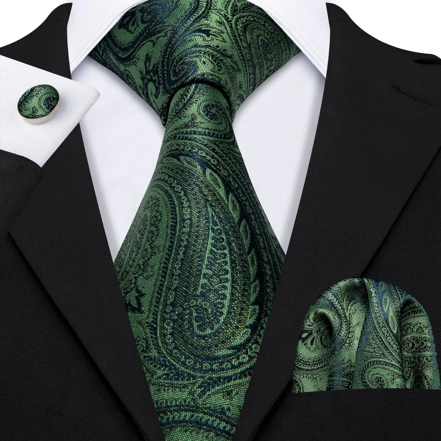 Amazony Epic Green Silk Mens Tie Hanky Cufflinks Set Mint Grass Teal Bottle Sage Pea Green Necktie For Male Wedding Business Party