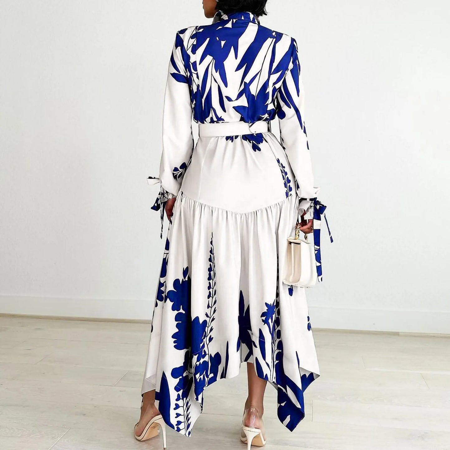 Brand new collection 2024-2025 Europe Plus-size Women's Fashion Fashion New Temperament Printed Irregular Lapel Dress Y2k Dress