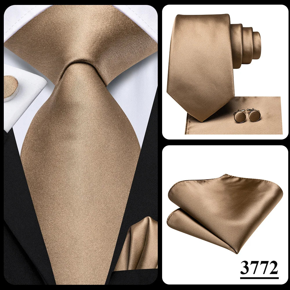 Hi-Tie Solid Green Orange Mens Fashion Necktie Handkerchief Cufflinks for Tuxedo Accessory Classic Silk Luxury Tie for Man Gift