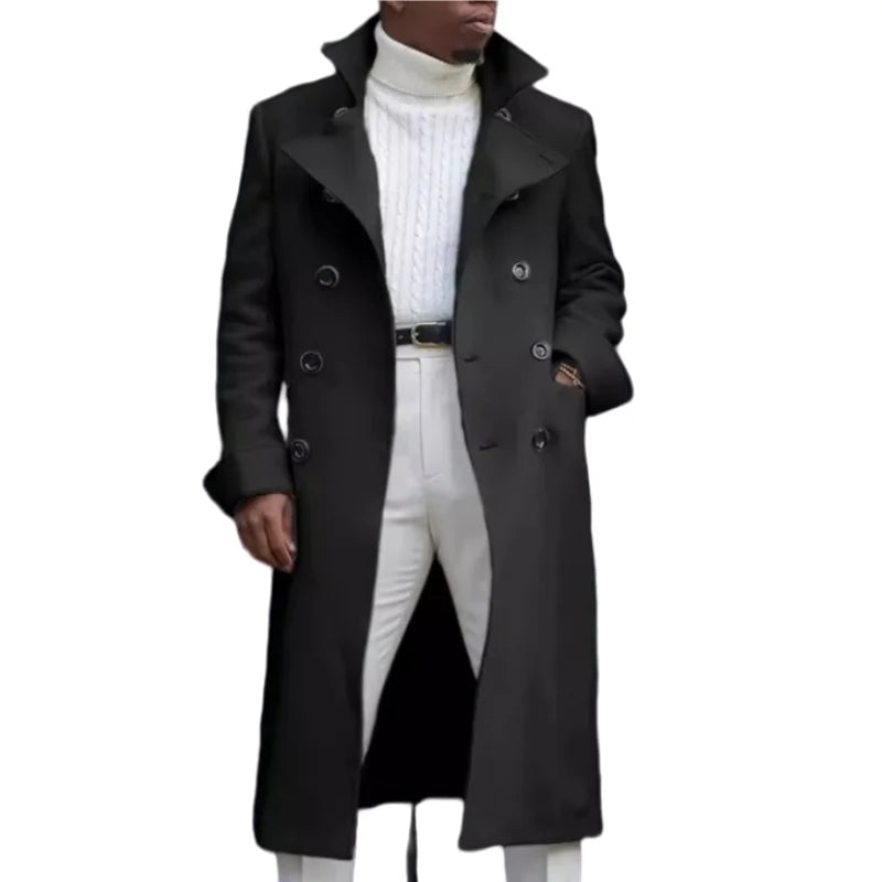 Men's Trench Coat 2024-2025  Spring Autumn and Winter  New  Fashion Slim Fit Double Breasted Overcoat Mid-Length Urban Casual Woolen Coat