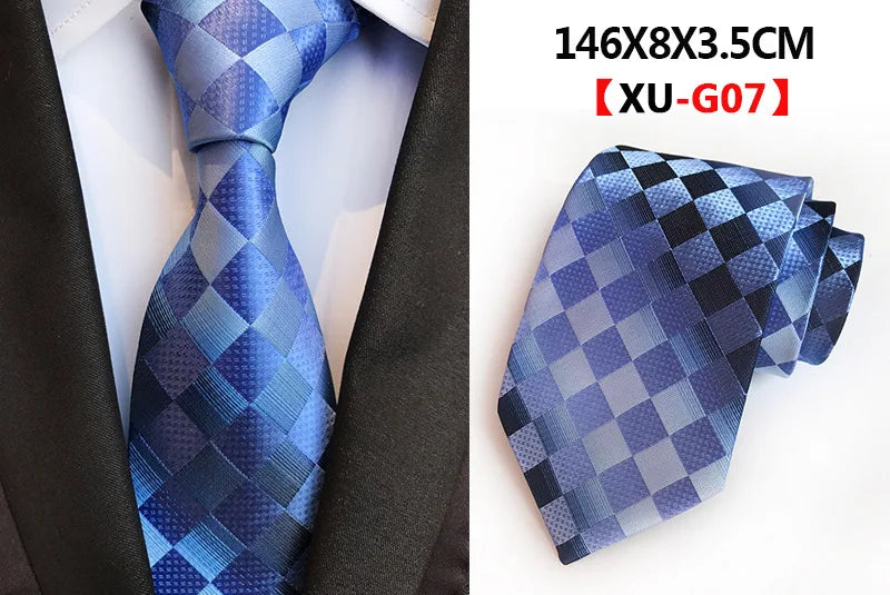 Men's Fashion Tie 8cm Silk Classic Necktie Yellow Blue Plaid Striped Flower Ties Business Wedding Mans Neckwear Gift Accessories