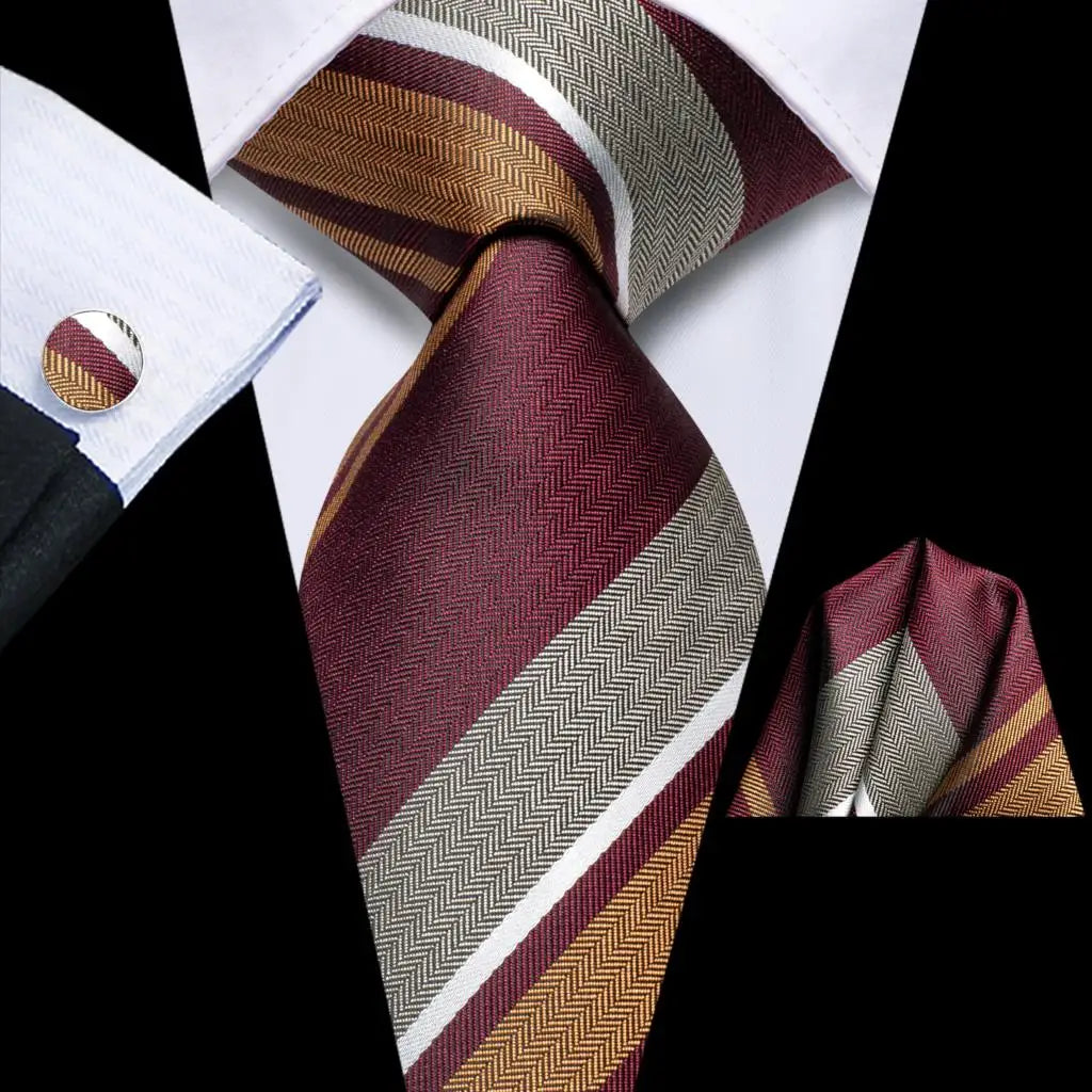 Our Brand  2025 Hi Tie Striped Sage Green Mens Fashion Necktie Handkerchief Cufflinks for Tuxedo Accessory Classic Silk Luxury Tie for Man Gift