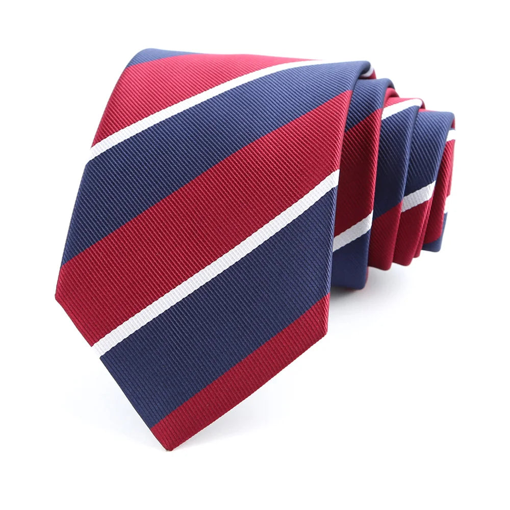 Luxury 8CM Mens Ties Necktie Red Color Stripes Ties For Man Groom Jacquard Woven Neck Tie For Business Wedding Party