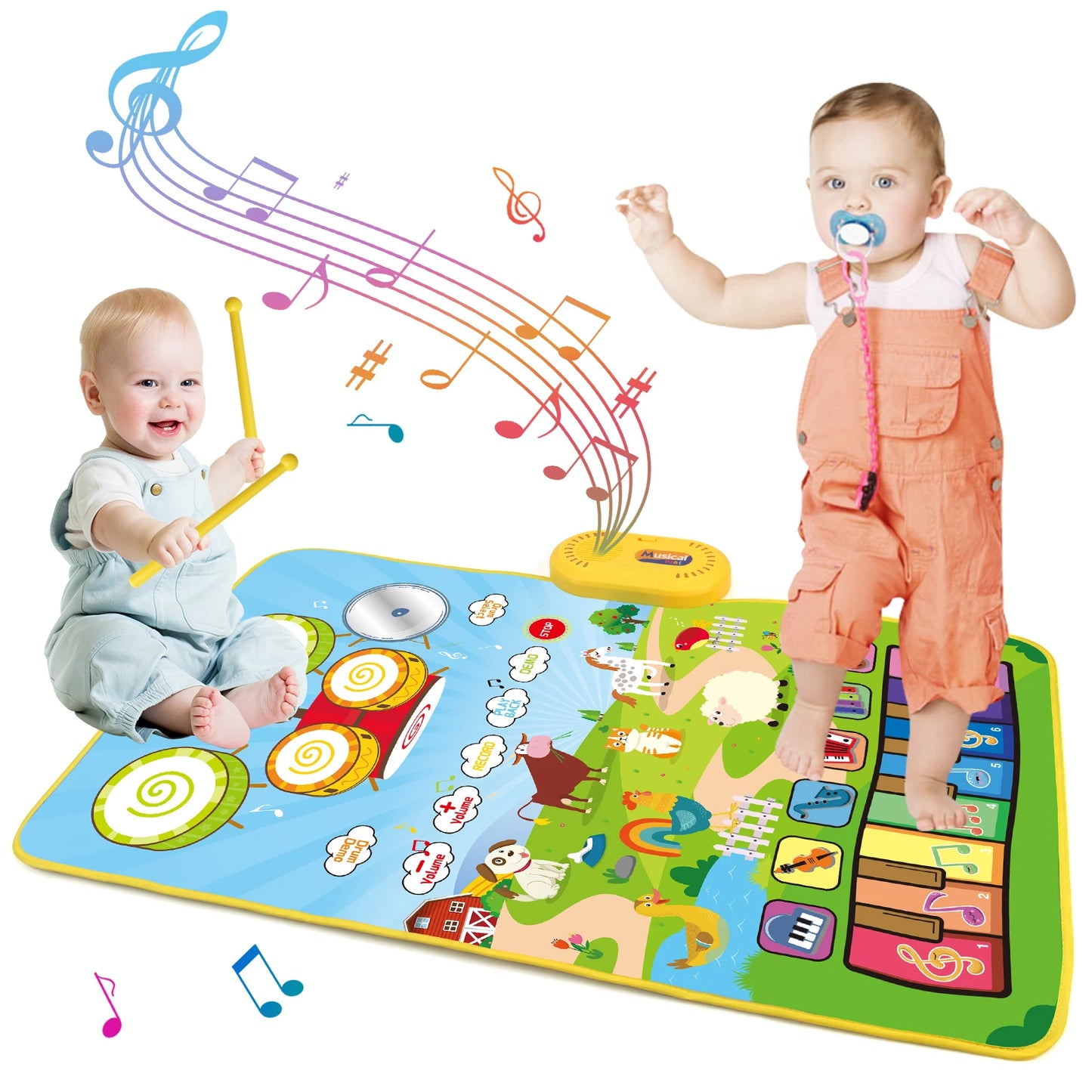 80x50cm Music Play Mat for Kids Toddlers Floor Piano Keyboard Drum Toys Dance Mat with 6 Instruments Sounds Educational Toys