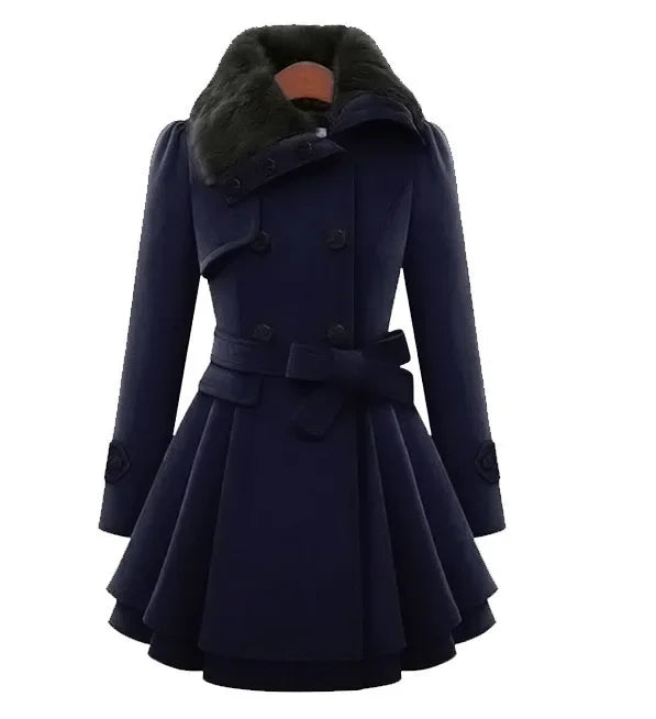 New 2025 Women's Woolen Jacket Long Slimming Smoothing Overcoat Double Row Buttoned Narrow Fit European And American Style