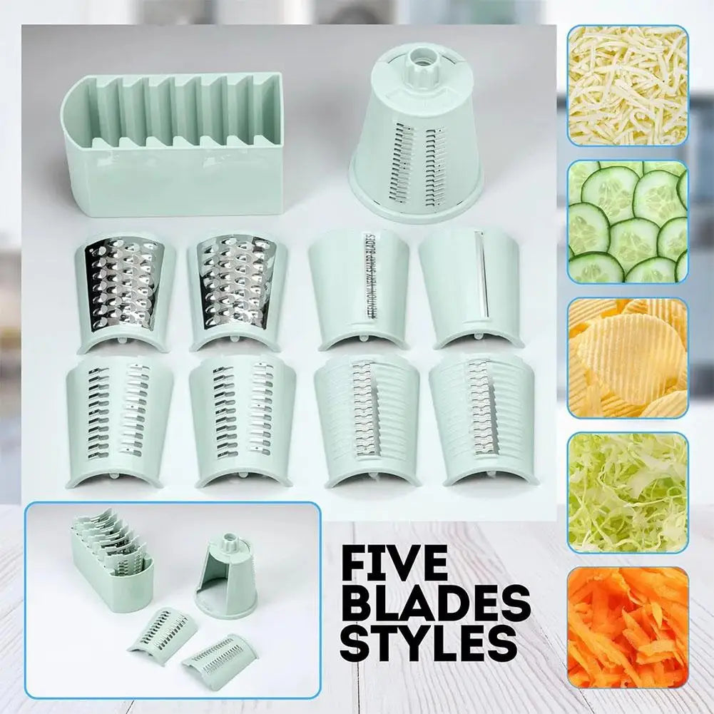 New 2025 5 In 1 Rotary Cheese Grater With Handle Manual Vegetable Graters Shredder Slicer Nuts Grinder With Strong Suction Base
