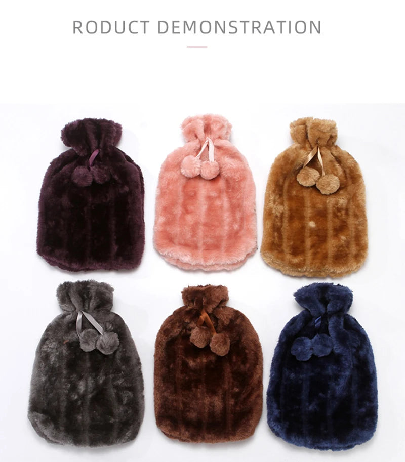 2000ML Hot Water Bottle Thick Water Injection Rubber Soft Plush Hot Water Bag Winter Feet Hand Warmer Bouillotte Warm Bouillotte