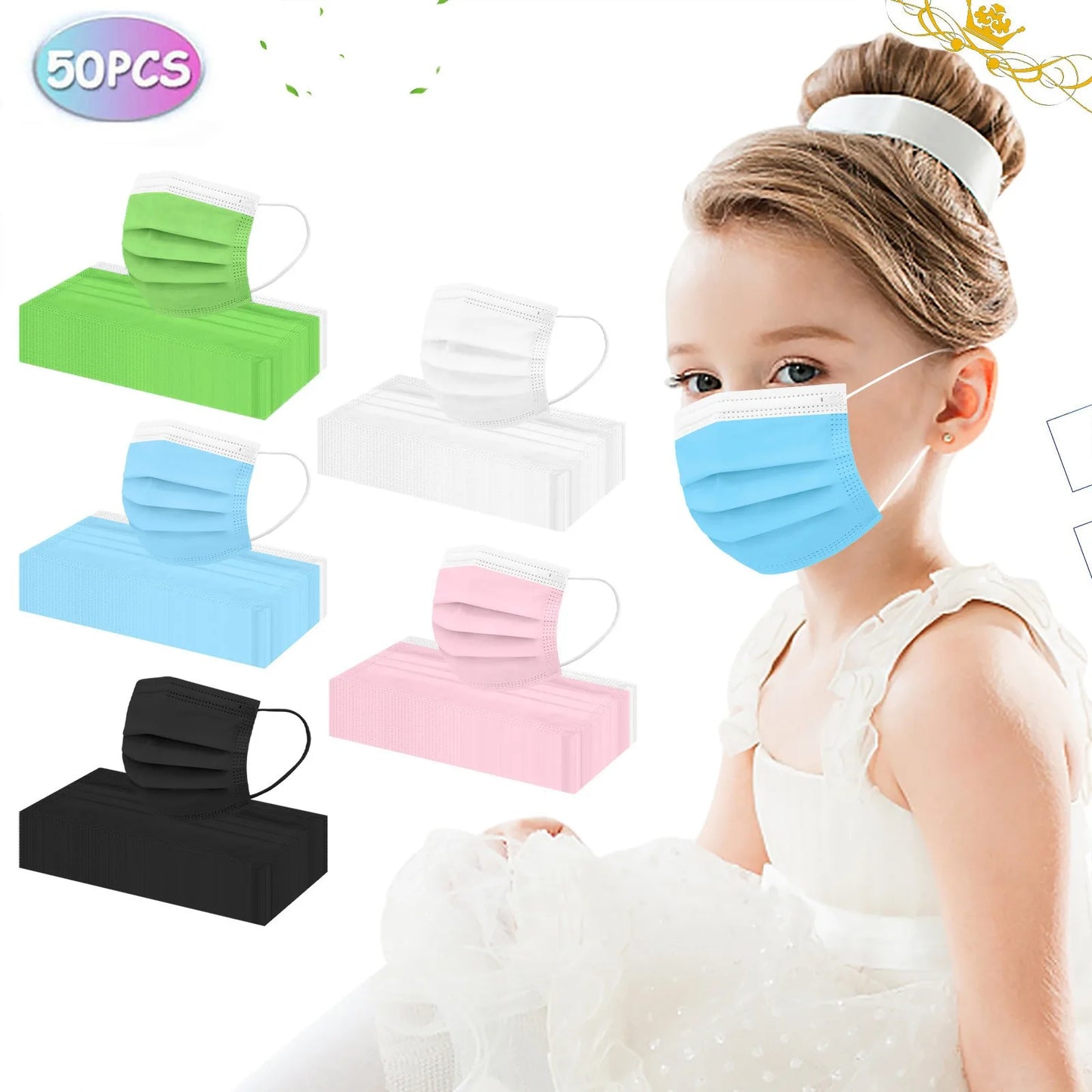 50pcs Kids Face Mask Disposable 3 Ply Safety Face Mask 4-12 Children Face Mask BUY TWO BOXES AND GET A FREE LAPTOP STAND