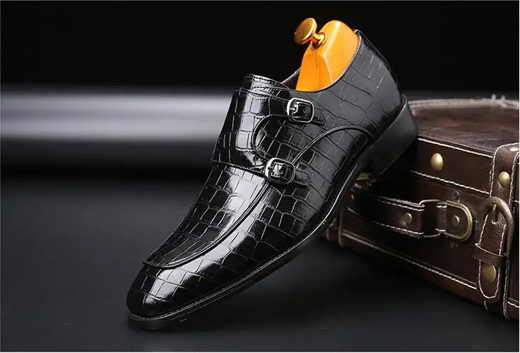 Man's Business Dress Office Shoes Crocodile Grain Leather Shoes Mens Buckle Casual Wedding Party Shoe Men Loafers Flats