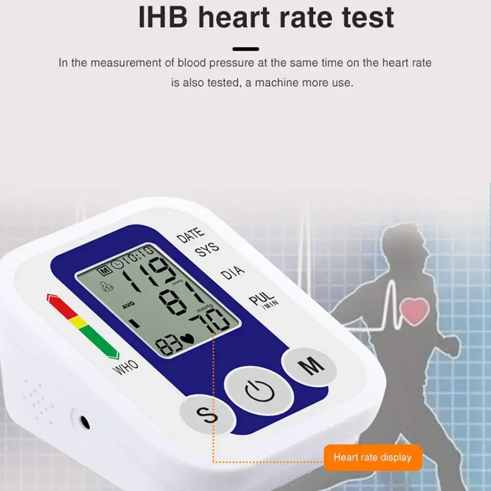 LCD Portable Health Care Pulse Meter BP Monitor Automatic Digital Arm Blood Pressure Monitor Tonometer Meter Sphygmomanometer