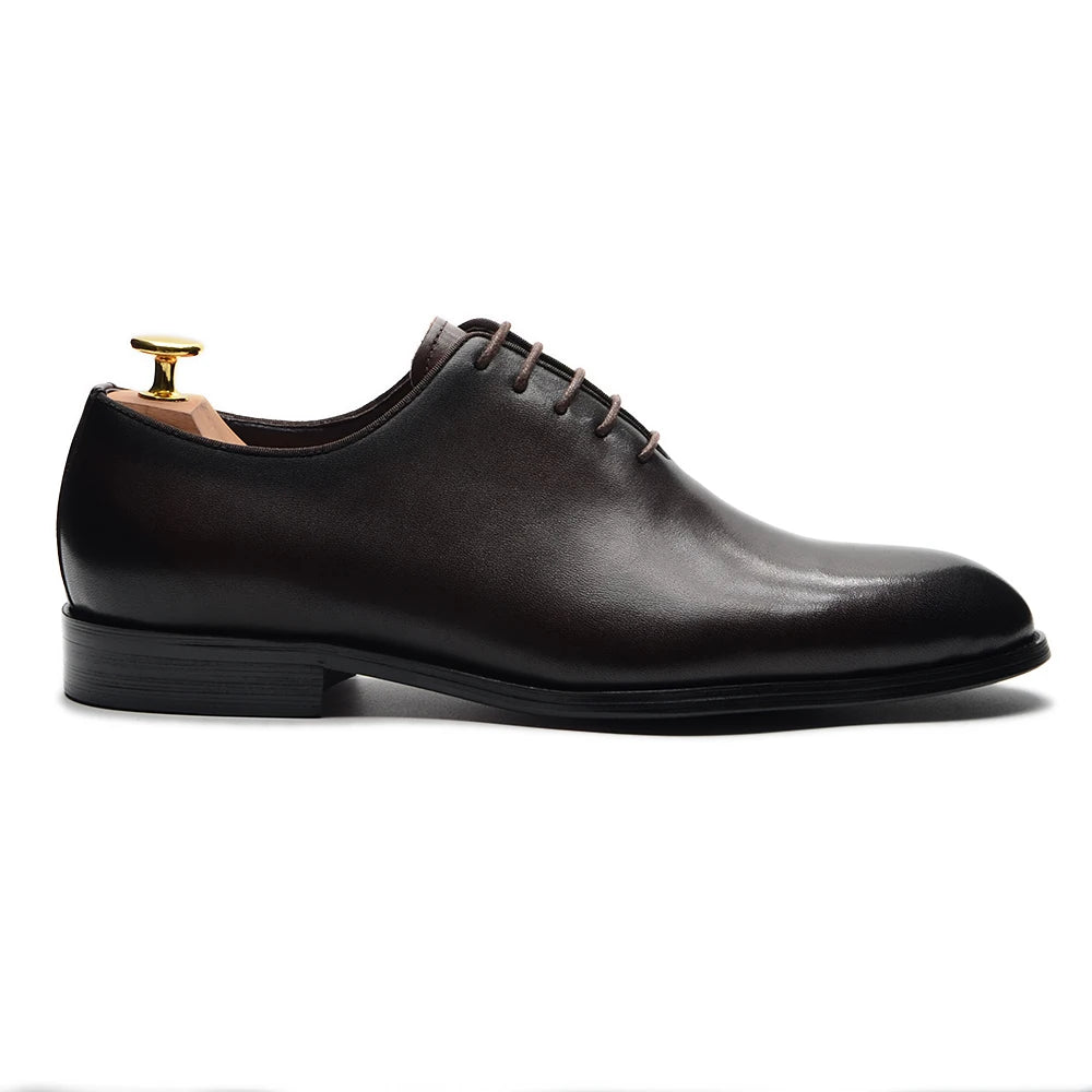 Brand Designer Whole Cut Oxford Dress Shoes Men Genuine Leather Handmade Lace Up Plain Toe Business Office Formal Wedding Shoe