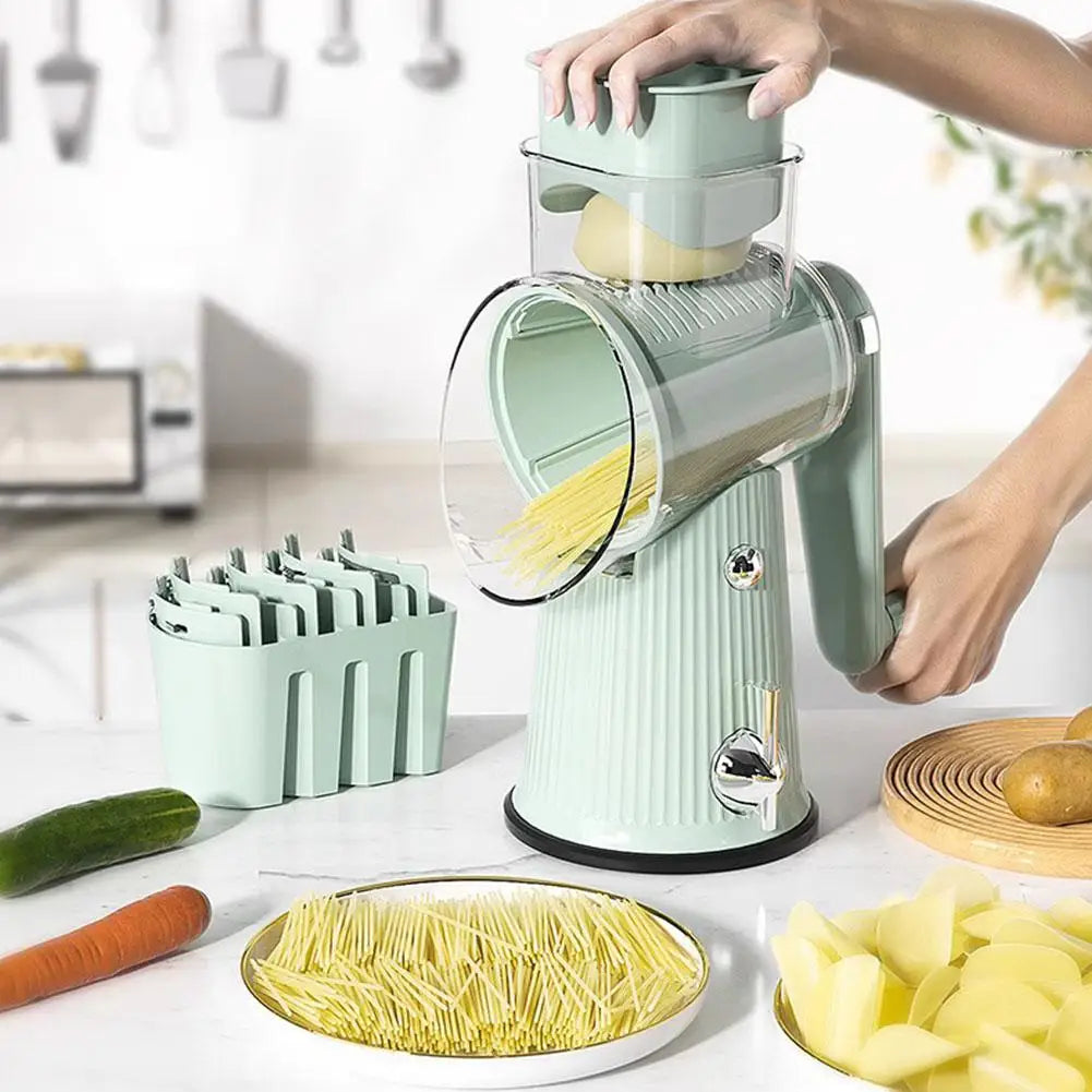 New 2025 5 In 1 Rotary Cheese Grater With Handle Manual Vegetable Graters Shredder Slicer Nuts Grinder With Strong Suction Base