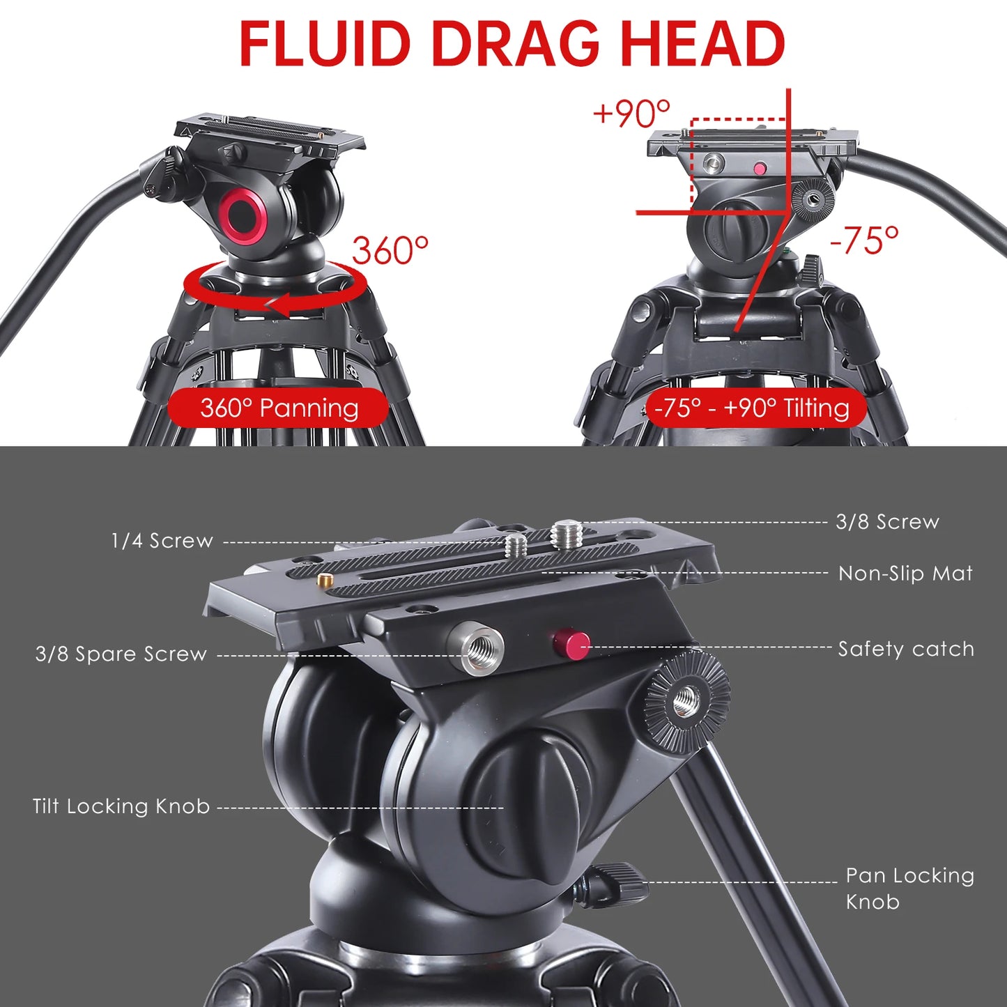 AMAZONY miliboo Heavy Duty Tripod for Camera Video Tripod with Fluid Head Aluminum Camera Tripod for DSLR,Maxload 22lbs with Tripod Bag