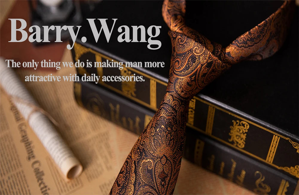 Designer Gold Print Silk Tie For Men 2025-2026 High Quality Pocket Square Cufflinks Sets Party Birthday Gifts Necktie Barry 5281