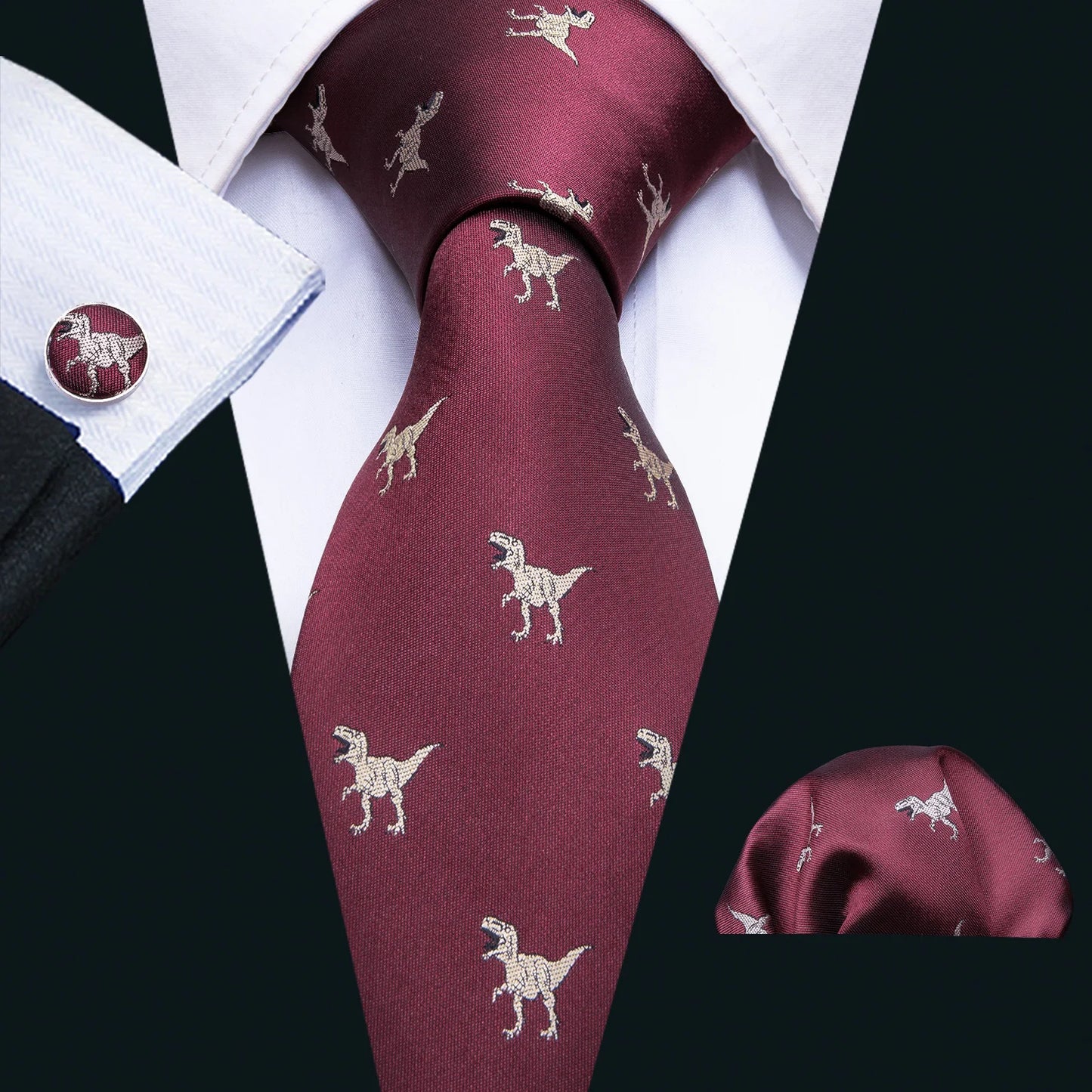 Barry.Wang Jacquard Animal Silk Men Tie Hankerchief Cufflinks Set Novelty Necktie for Male Gift Wedding Business Party 30 Styles